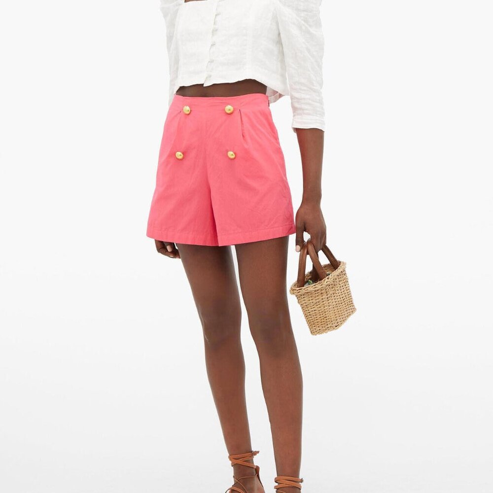 Rhode Pink Reese High-Rise Cotton-Voile Shorts Solid Resort Pull-on S New